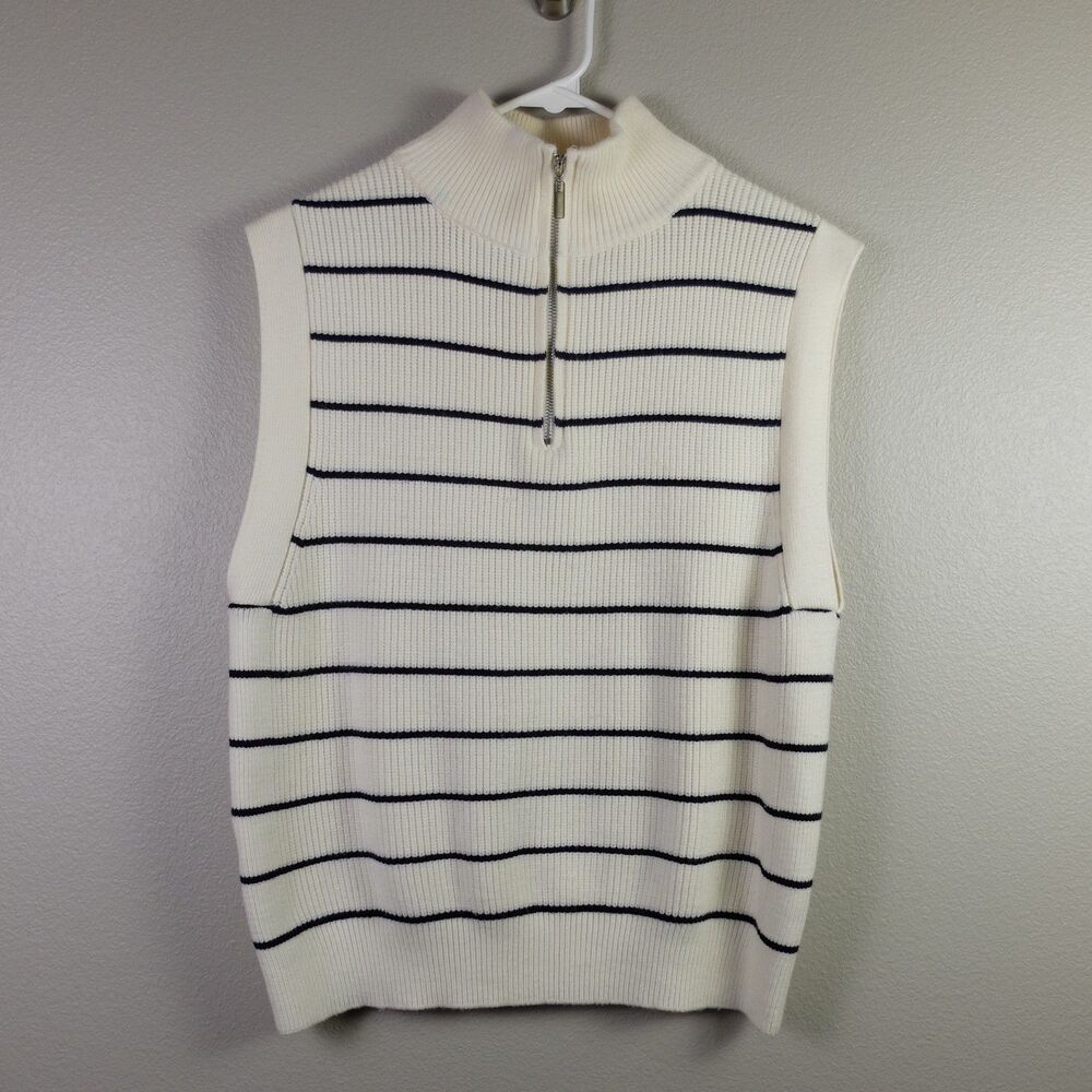 MNG by Mango Cream and Black Striped Quarter Zip Knitted Sweater Vest Size M - Picture 6 of 7